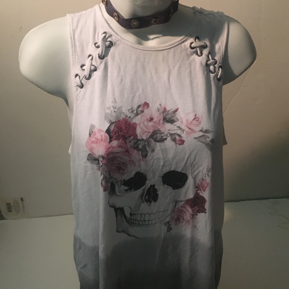 FLOWER SKULL MUSCLE TEE (girls)